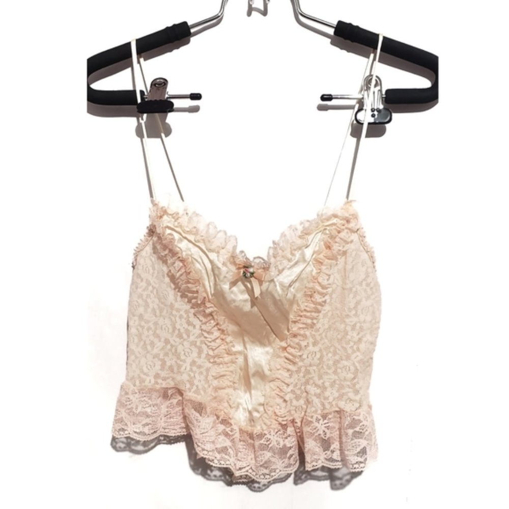 cottage core vintage ruffle peplum lace mesh tank